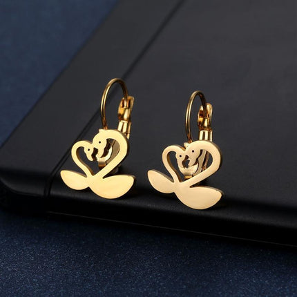 Women Stainless Steel Swan Earrings Bird Animal Dangle Charm Swans Gift Jewelry - Aimall