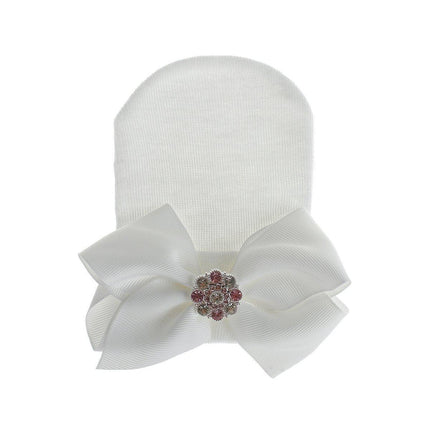 3PCS Baby Girl Knit Hat Pink Stripe Glitter Bow Newborn Pullover Warm Winter Cap