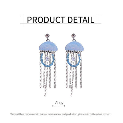 French Retro Enamel Jellyfish Tassel Earring Cool Elegant Fashion Dangle Jewelry