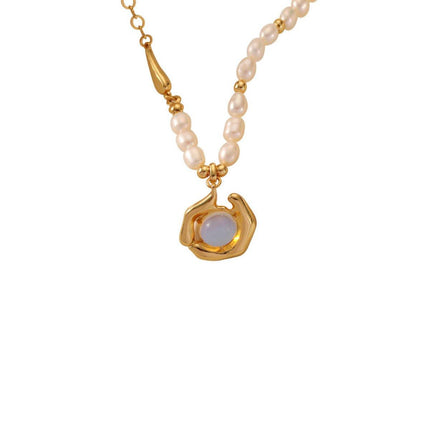 Vintage Moonstone and Pearl Necklace with Chain Fashion Jewelry Women and Girls
