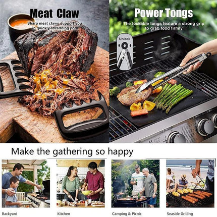 Stainless Steel BBQ Tool Set, Barbecue Grill Tool Set Storage Apron Picnic Gift - Aimall