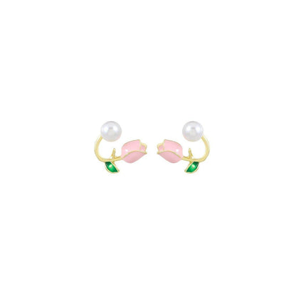 Pink Heart Flower Earrings Sweet Girly Jewelry for Women Fashion Accessories