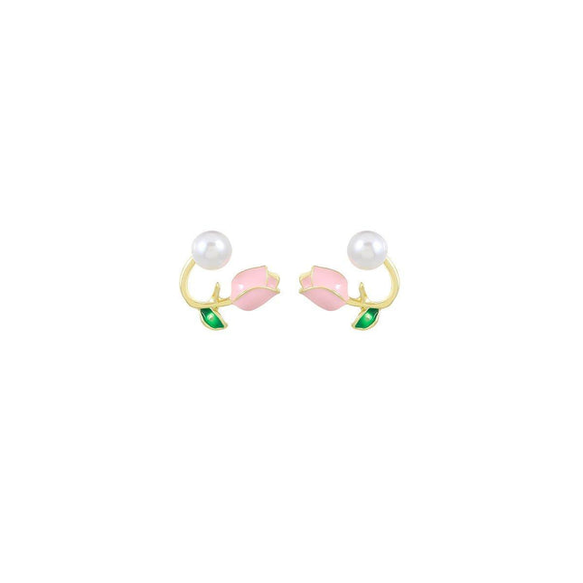 Pink Heart Flower Earrings Sweet Girly Jewelry for Women Fashion Accessories