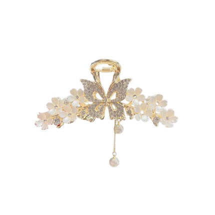 Rhinestone Pearl Butterfly Hair Clip Elegant Girls Hair Claws Hair Accessories - Aimall