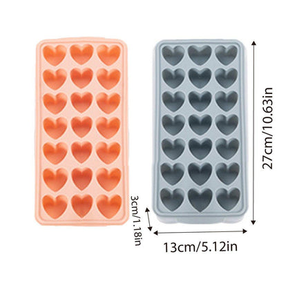 21 Grids Pink and Blue Heart Shaped Silicone Cube Tray Food Grade Ice Block Mold