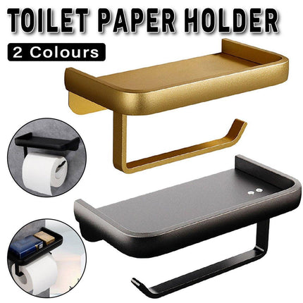 Wall Mounted Aluminum Toilet Paper Holder Non-perforated Tissue Cell Phone Shelf