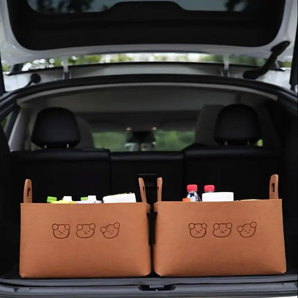 2pcs Felt Storage Basket Foldable Large Bear Basket Car Boot Basket for Dirty
