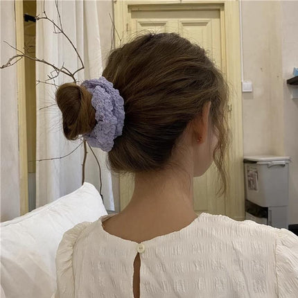 Chic Korean Style Ruffled Scrunchies Soft Cream Fluffy Hair Band Hairstyle Women - Aimall