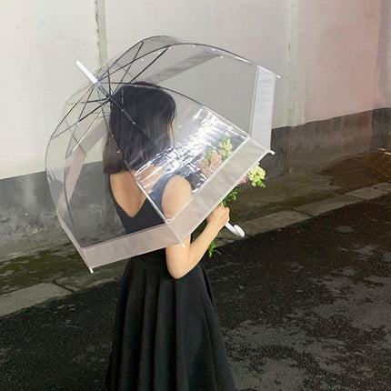 Clear Dome Umbrella Wedding Party Transparent Parasol Handle Waterproof Rain