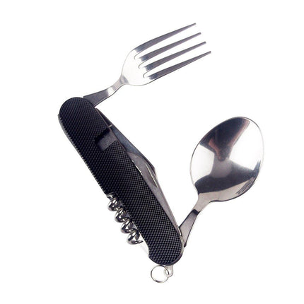 2X 6 in 1 Pocket Hiking Set Tool Fork Spoon Utensil Folding Camping Knife Travel