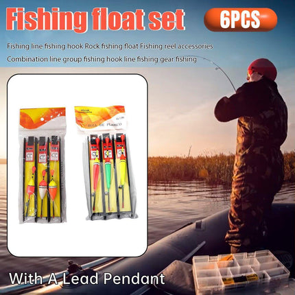 6Pcs Fishing Floats Set Fishing Bobber Hook Kits Straight Column Water Drop Type