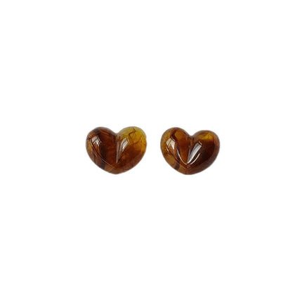 Classic Vintage Amber Heart Shaped Stud Earrings for Women Girls Retro Fashion