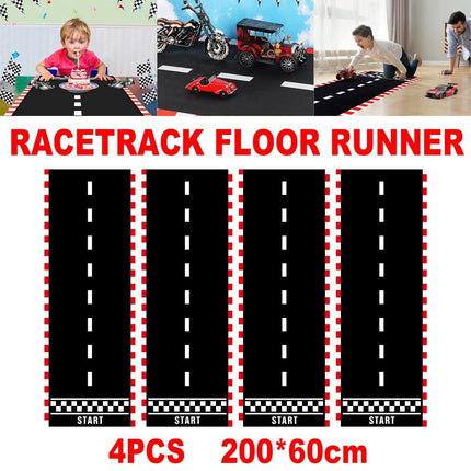 4pcs Black White Racing Runway Party Decor Fabric Race Track Background Material