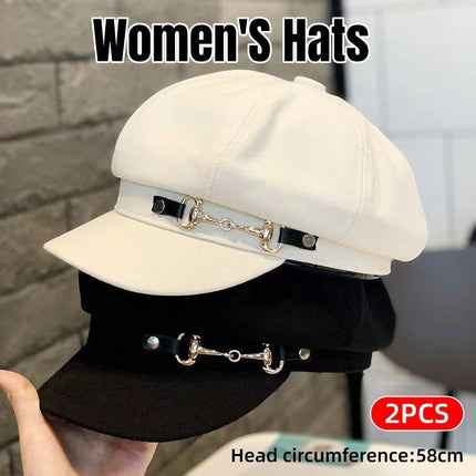 2pcs Vintage Beret Hat Autumn and Winter Versatile Fashionable Warm Headwear Set