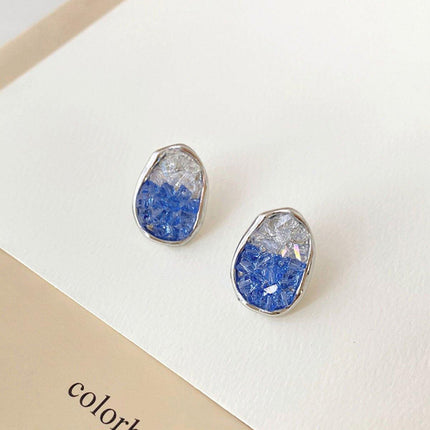 Retro Blue Crystal Earrings Fashion Jewelry Sea Salt Silver Needle Design