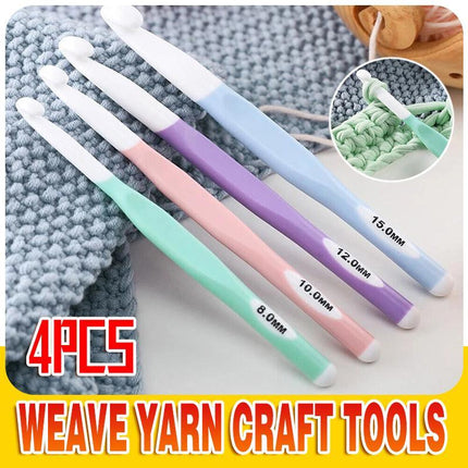 4pcs Weave Yarn Craft Tools Ergonomic Handle Non-Slip Knitting Needles Crochet Hooks - Aimall