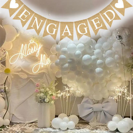 Engaged Hessian Banner Rustic Engagement Party Decorations Hearts Burlap Bunting - Aimall