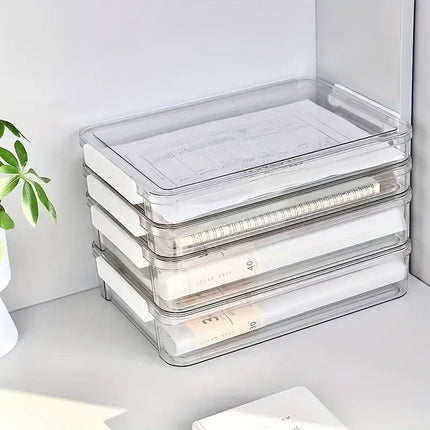 Large Capacity A4 File Storage Box Transparent Plastic Document Organizer Case