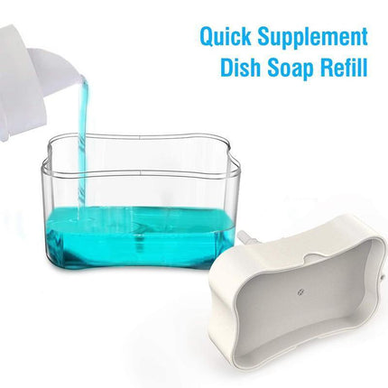 2 In 1 Soap Pump Dispenser Sponge Holder Dish Washing Liquid Container Kitchen - Aimall