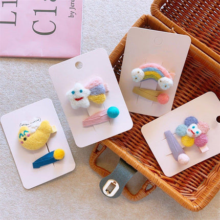 Cute Rainbow Moon Hairpin with Fabric Felt Ball Fashion Hair Accessories Gift