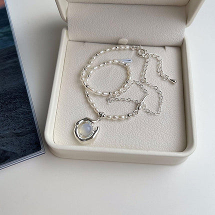 Vintage Moonstone and Pearl Necklace with Chain Fashion Jewelry Women and Girls