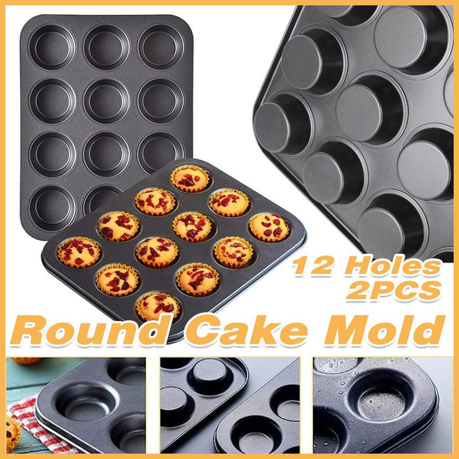 2pcs 12 Holes Round Cake Mould Baking Pan for DIY Cake Making and Baking Tools