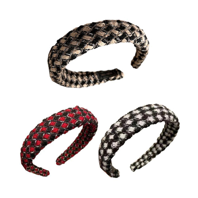 Womens Plaid Headband Padded Hairband Wide Sponge Hair Hoop Band Head Decor - Aimall