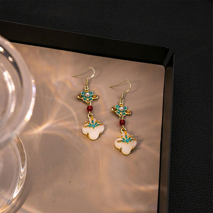Chinese Flower Earrings Ethnic Style Hanfu Earrings for Traditional Jewelry