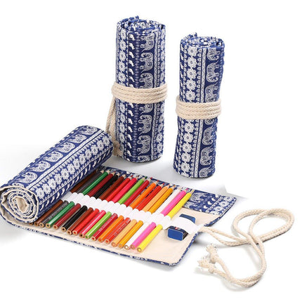 48/72 Hole Canvas Roll Pen Bag Pencil Case for Colored Pencils and Sketch Tools