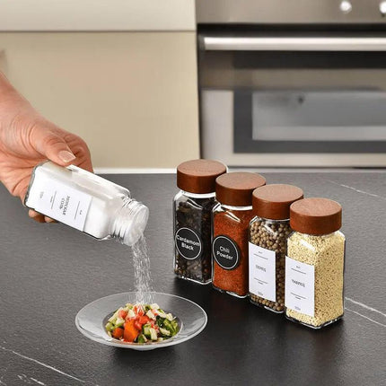 12pcs Square Glass Spice Jars Clear Storage Containers Kitchen Spice Organizing