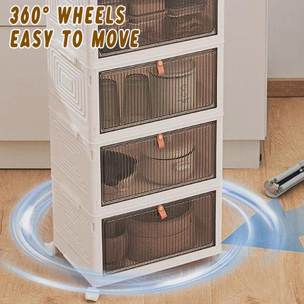 4 Tier Plastic Storage Cabinet with Wheels Large Capacity Foldable Storage Bins