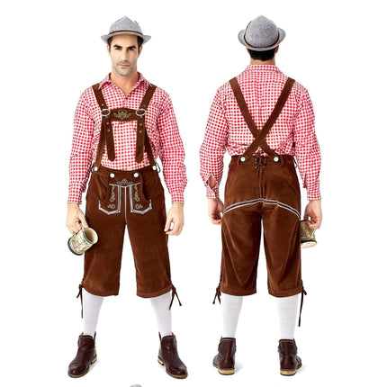 Oktoberfest Mens Lederhosen Costume Bavarian German Beer Embroidered Outfit - Aimall