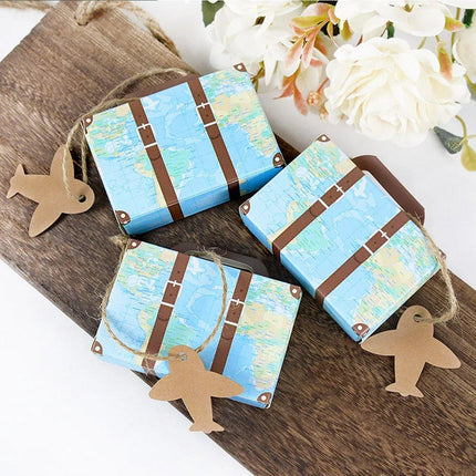 50PCS Vintage Travel Map Candy Boxes Gift Packaging Retro Luggage Design Party