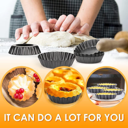 12PCS Mini Detachable Tart Mold Baking Cake Pan Nonstick Bottom Cupcake Molds