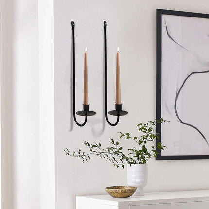 2PCS Black Metal Wall Mounted Iron Candlestick Holder L Shape Modern Home Decor