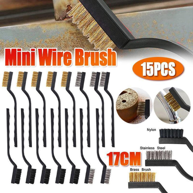 15PCS Stainless Steel Nylon Brass Scrub Brushes Metal Remover Mini Wire Brush Set - Aimall