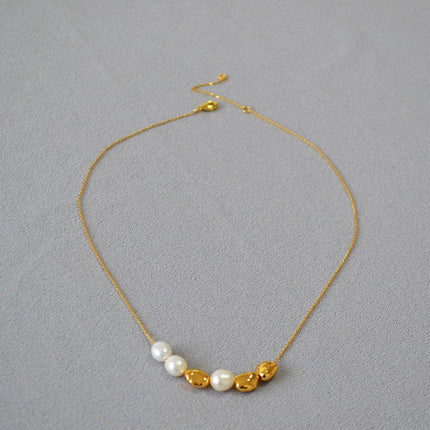 Simple Irregular Freshwater Pearl Necklace and Bracelet Set Elegant Women