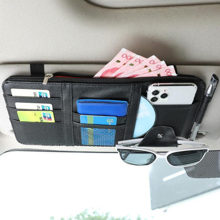 Car Sun Visor Organizer Pocket Card Storage Pouch Holder with Zipper Net Black - Aimall