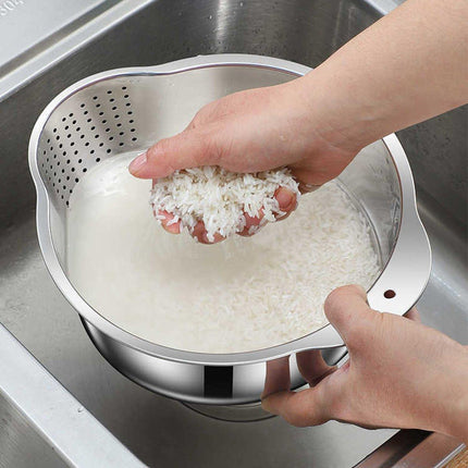 304 Stainless Steel Rice Washing Basin Multi-Purpose Kitchen Sieve Drain Basket