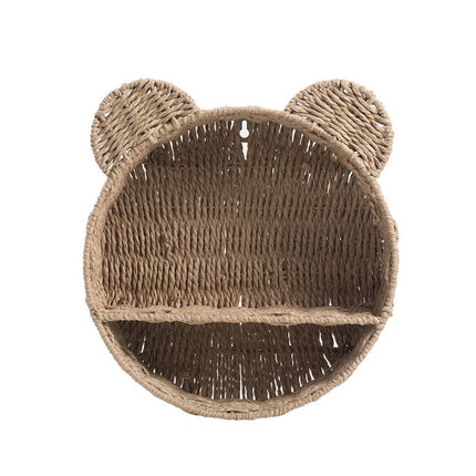 Rattan Storage Basket Wall Mounted Rack Round Plant Display Stand Organizer