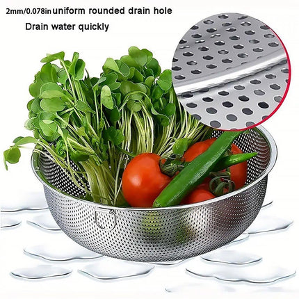 3PCS Stainless Steel Drain Basket Rice Washing Sieve Double Ear Strainer Basin