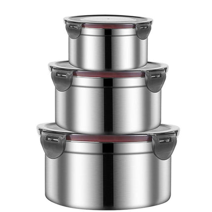 3PCS Stainless Steel Sealed Crisper Storage Box with Lid Round Food Lunch Box