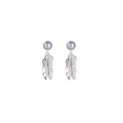 Gray Leaf Tassel Earrings pearl stud Sparkling Fashion Jewelry Women Gifts