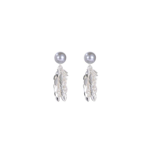 Gray Leaf Tassel Earrings pearl stud Sparkling Fashion Jewelry Women Gifts