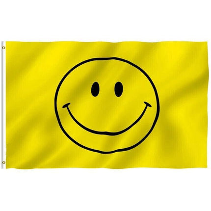 Large Yellow Smiley Face Flag Heavy Duty Outdoor Happy 90 X 150 CM - 3ft x 5ft - Aimall