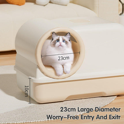 Plastic Fully Enclosed Cat Litter Box with Drawer Odor Control Litter Pan Cats