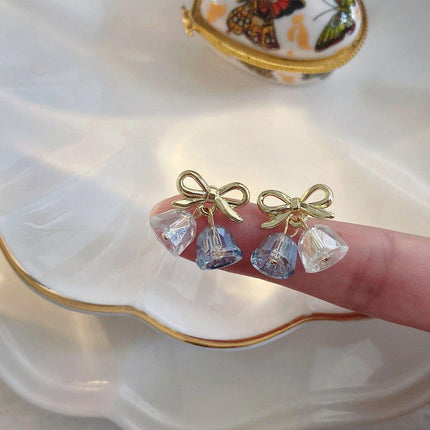 Blue Wind Chime Gold Bow Earrings Fashion Jewelry Boho Style Dangle Earrings