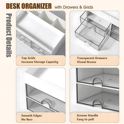 Clear Desktop Organiser Drawer Storage Shelf for Office Home Supplies Durable