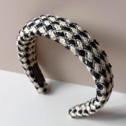 Womens Plaid Headband Padded Hairband Wide Sponge Hair Hoop Band Head Decor - Aimall