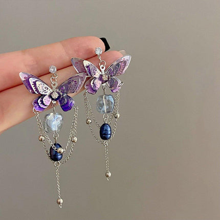 Luxury Crystal Butterfly Bow Earrings Elegant Fashion Niche Exquisite Jewelry